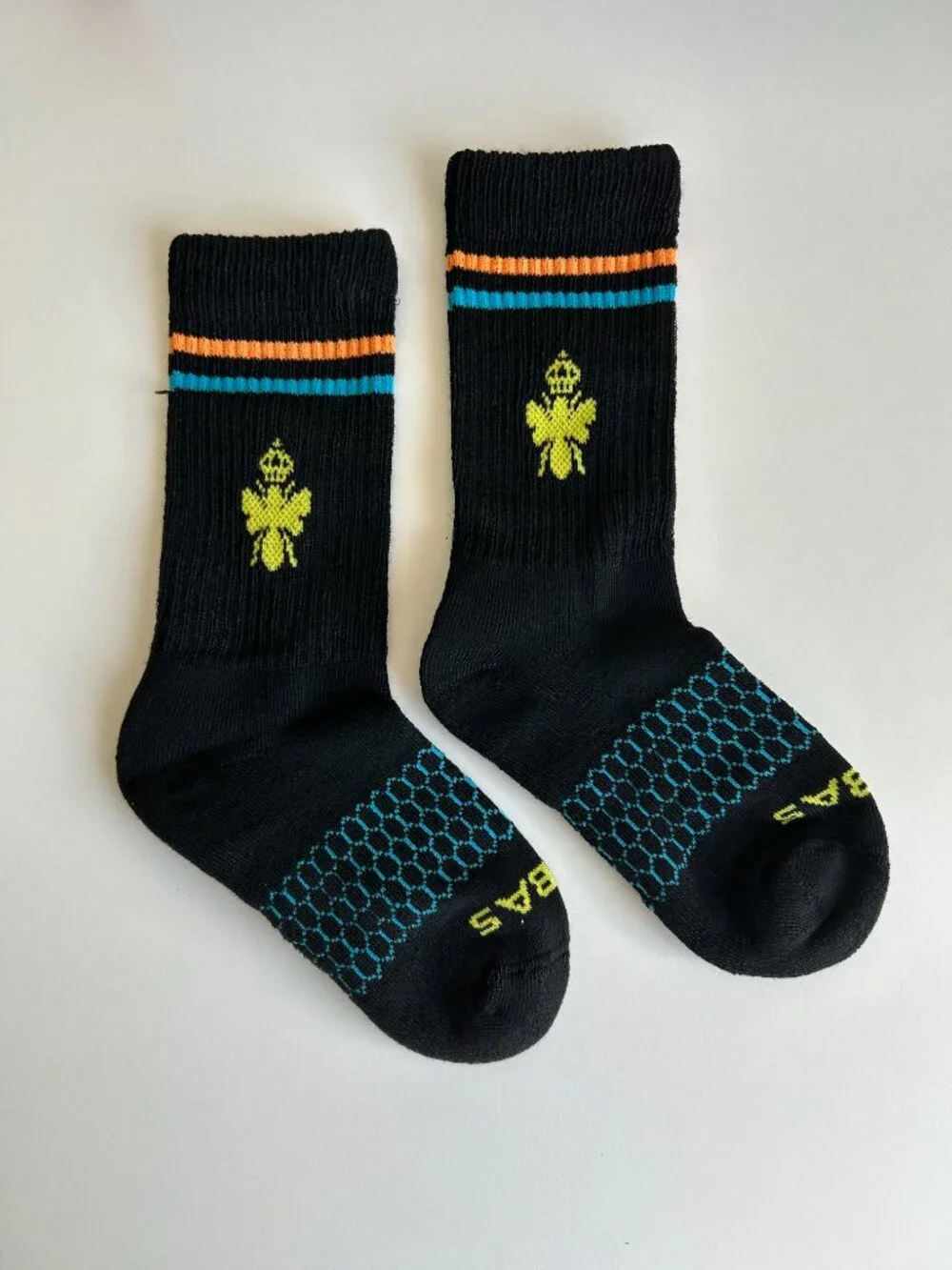 5 Pairs Bombas Socks - Black with Orange and Blue Stripes - Size XS